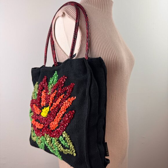 Desmo Tote Bag Black Embellished Flower Python - Picture 2 of 12